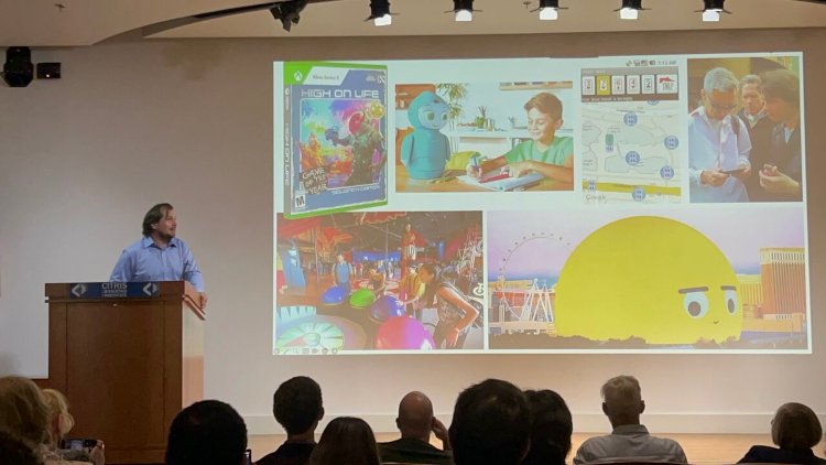 Scotty Hoag giving a talk at the Games @
                        Berkeley conference at UC Berkeley, October
                        2024.
